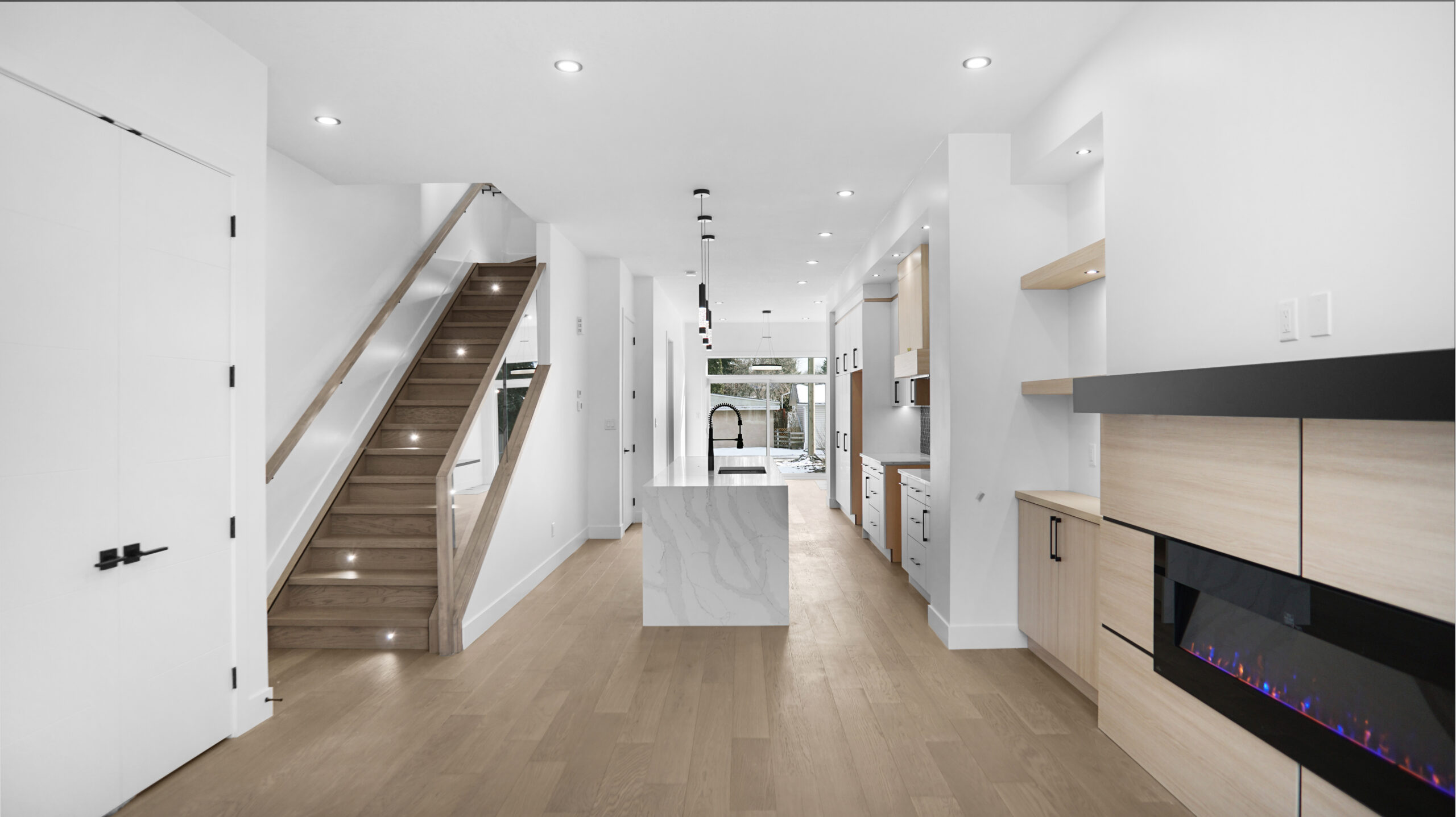 Modern kitchen with island and pendant lighting